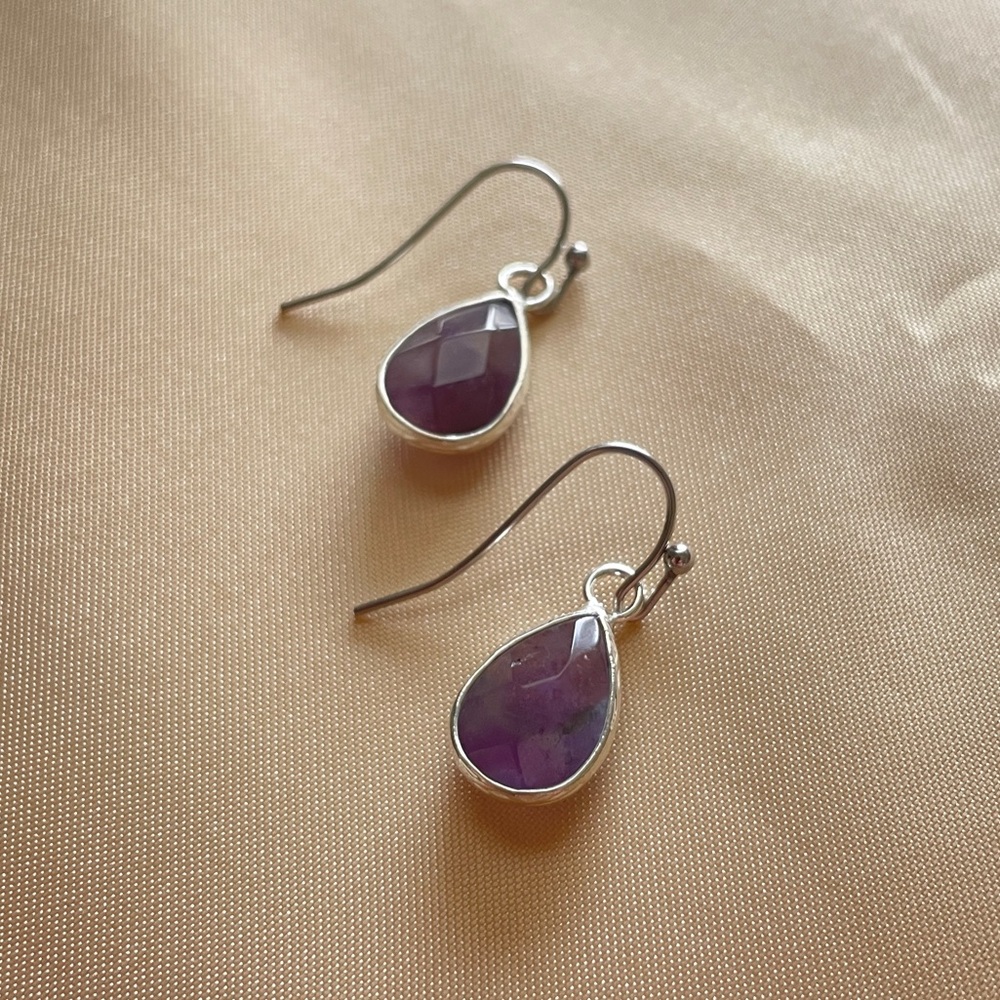 Silver-tone Amethyst Drop Earrings